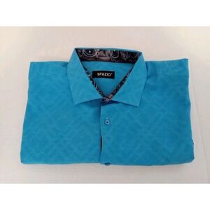 Spazio‎ Men Teal Blue Contrast Trim Collared Long Sleeve Shirt Size Xl